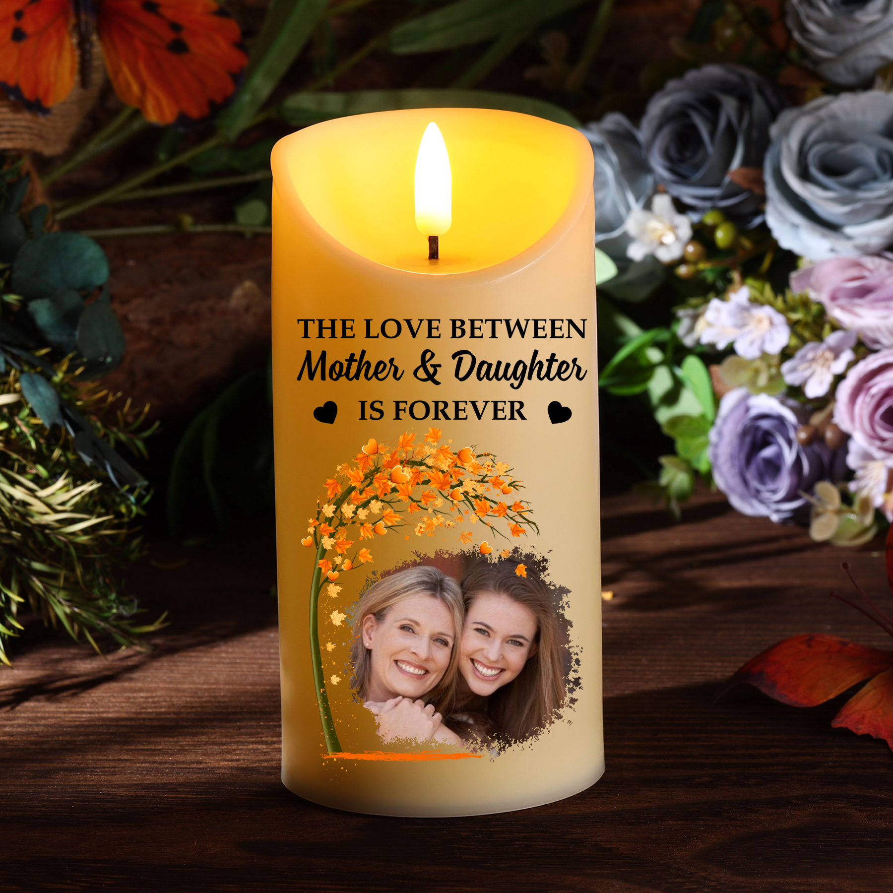 Personalized LED Candle, Custom Photo & Text Flickering Light Gift for Mom | Lorajewel