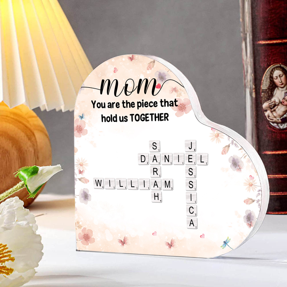 Personalized Heart-Shaped Acrylic Plaque, Custom Name Crossword Gift for Mom | Lorajewel