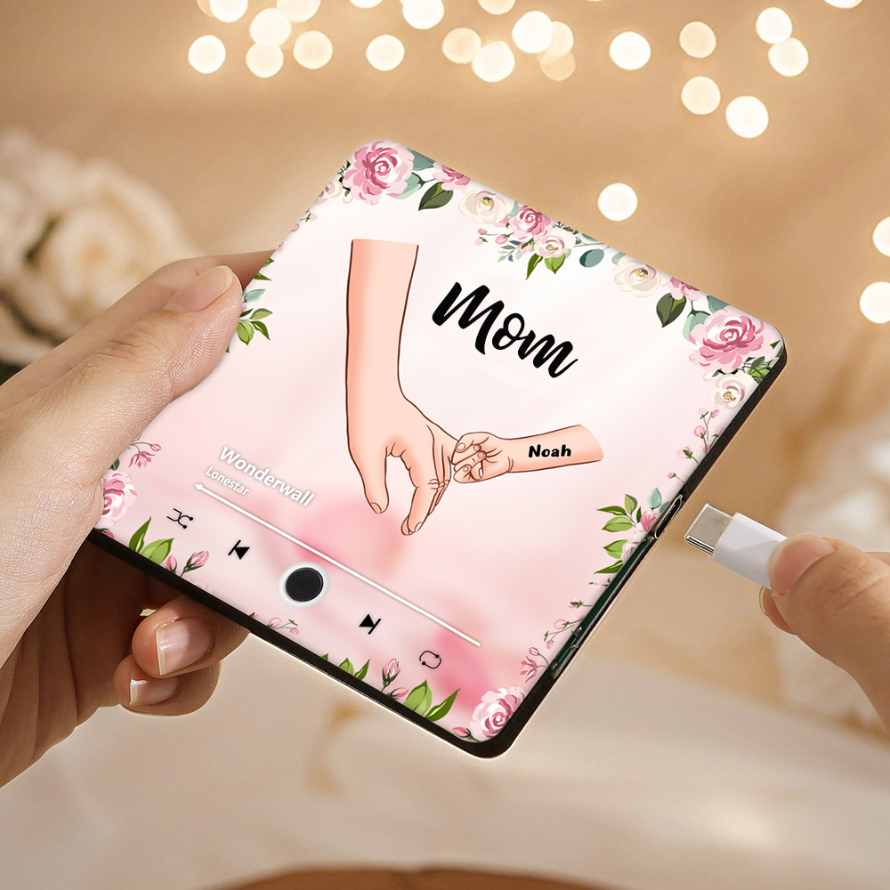 Personalized Hand-in-Hand Music Fridge Magnet Engraved 1 Name & 1 Text– Custom Special Gift For Mom/Nana/Nanny| lorajewel