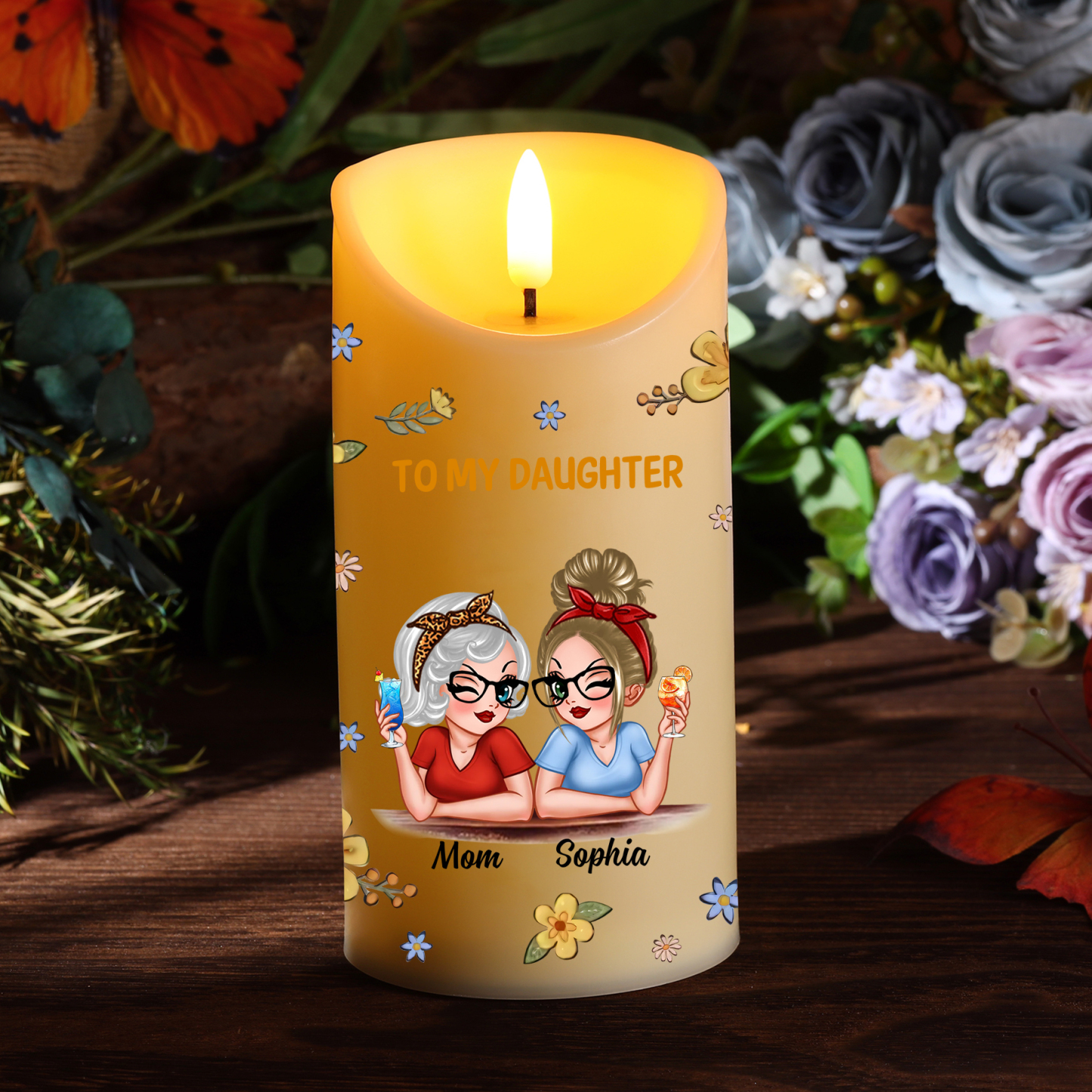 Personalized LED Candle from Mom to Daughter – Custom Names with Heartfelt Message | Lorajewel