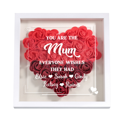 Personalized 1 Nickname & 5 Names Heart-Shaped Rose Shadow Box Frame – Custom Gift for Mom, Grandma & Loved Ones| Jessemade