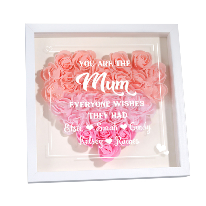 Personalized 1 Nickname & 5 Names Heart-Shaped Rose Shadow Box Frame – Custom Gift for Mom, Grandma & Loved Ones| Jessemade