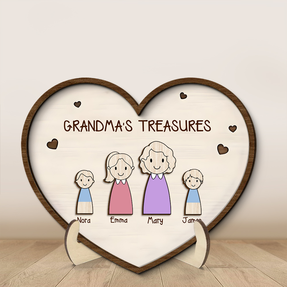 Custom Family Wooden Ornament – Personalized Heart Plaque for Mom, Grandma | Lorajewel