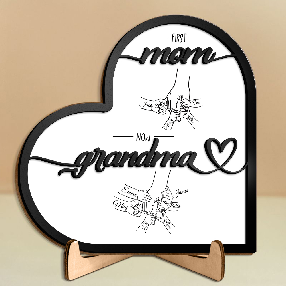 Personalized “First Mom, Now Grandma” Wooden Heart Sign – Custom Names Plaque for Mother’s Day | Lorajewel