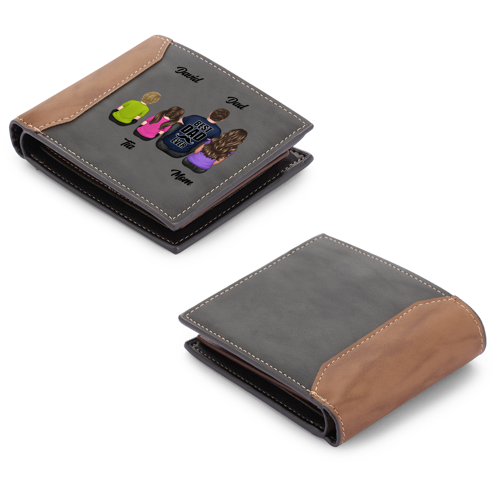 Personalized Leather Wallet – "Best Dad Ever" Custom Family Illustration Gifts for Dad | Lorajewel