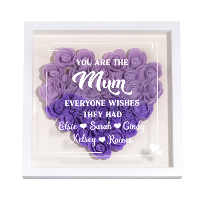 Personalized 1 Nickname & 5 Names Heart-Shaped Rose Shadow Box Frame – Custom Gift for Mom, Grandma & Loved Ones| Jessemade