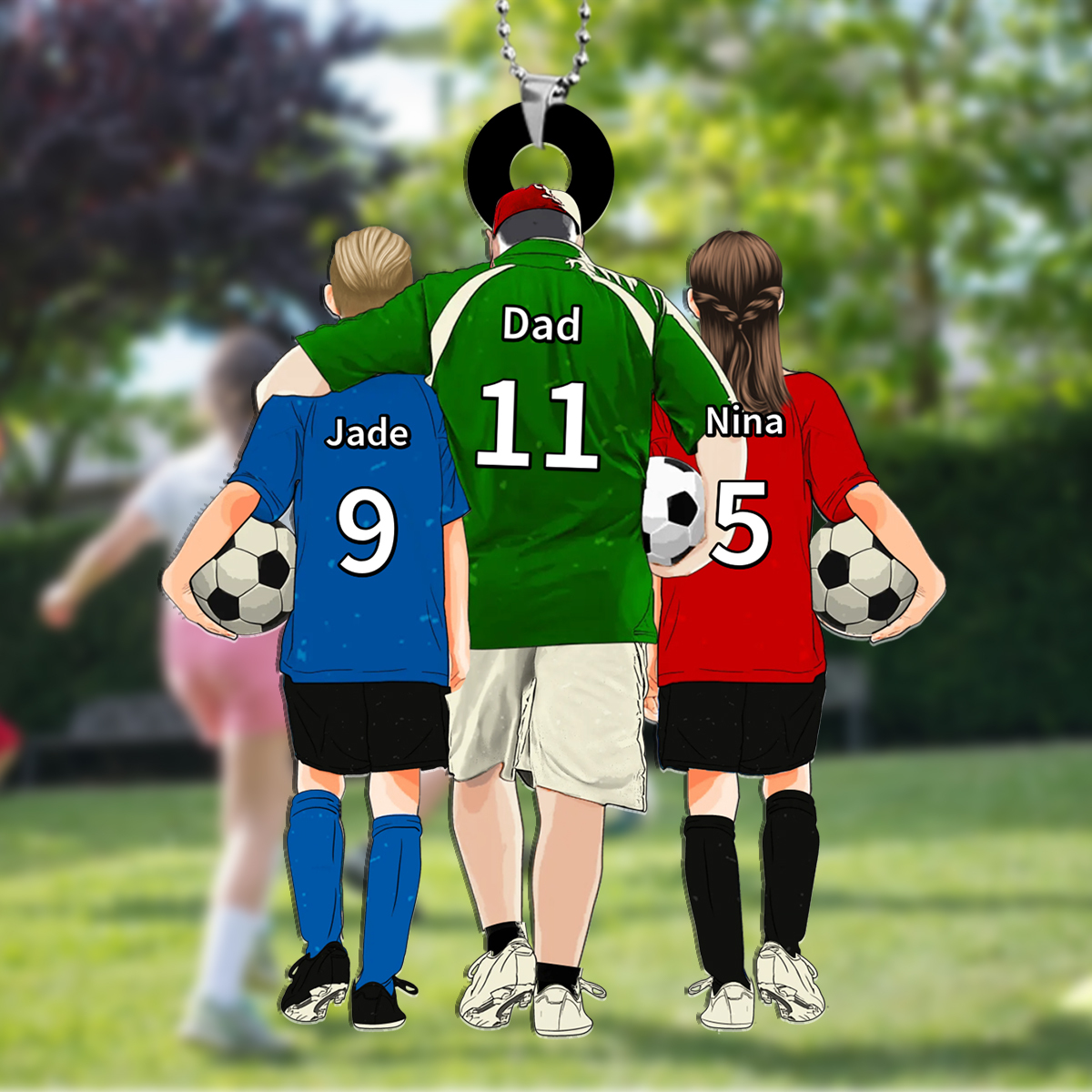 3 Names & Numbers Personalized Football Family Pendant - Father's Day