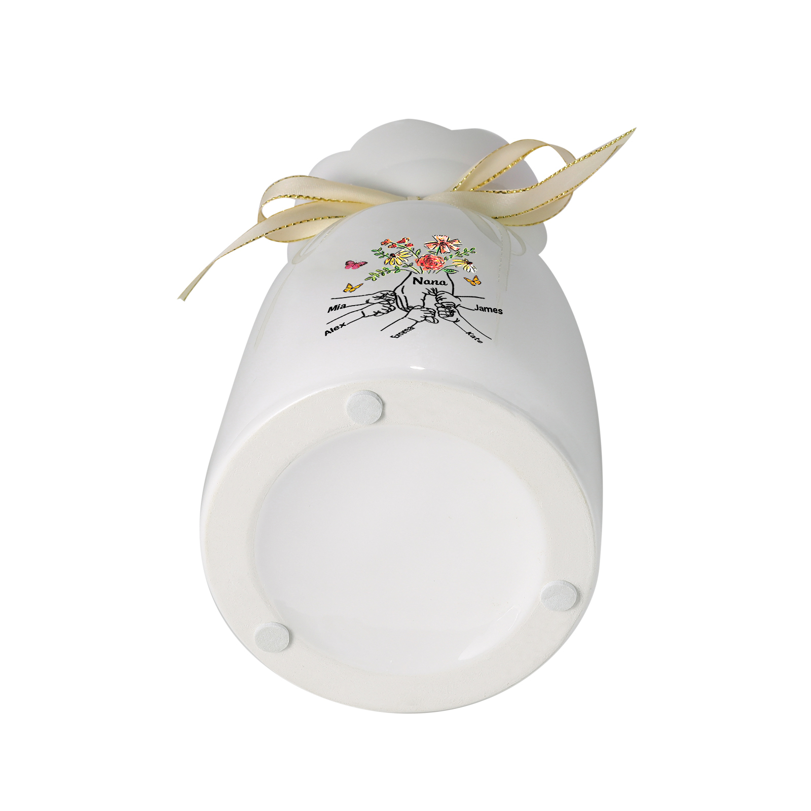 Personalized Ceramic Jug with Flowers & Names – “Mom” Holding Hands Floral Design | Lorajewel