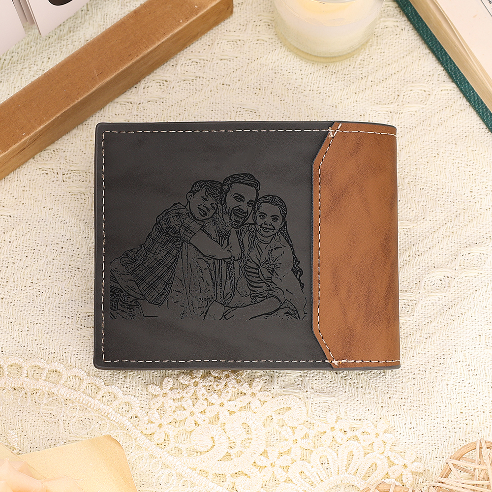 Personalized 1 Name Men Photo Wallet Hand Crafted in USA for Dad – Father’s Day Gift with Kids’ Name and Photo | Lorajewel