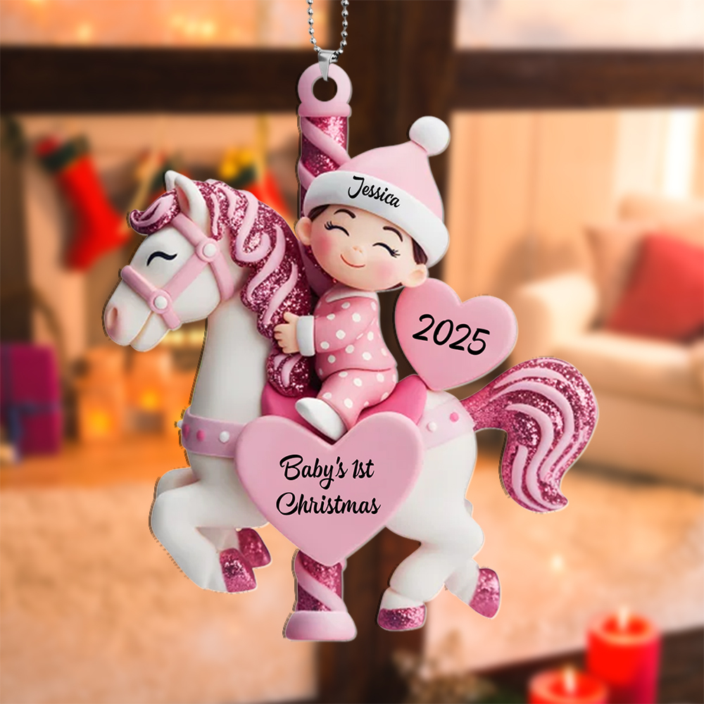 Personalized Glitter Carousel Baby Christmas Tree Ornament