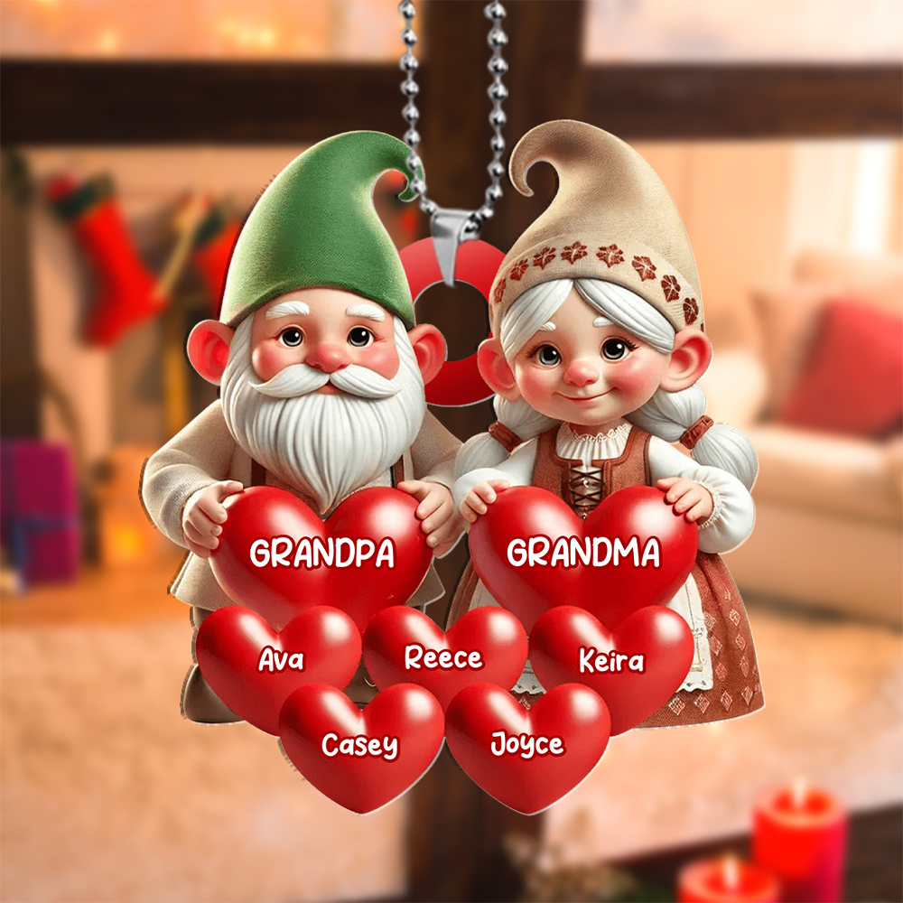 Custom Name Gnome Grandparents Heart Ornament