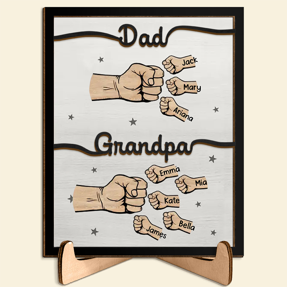 2-12 Names Personalized Fist Bump Wooden Ornaments Gift for Grandpa/Dad