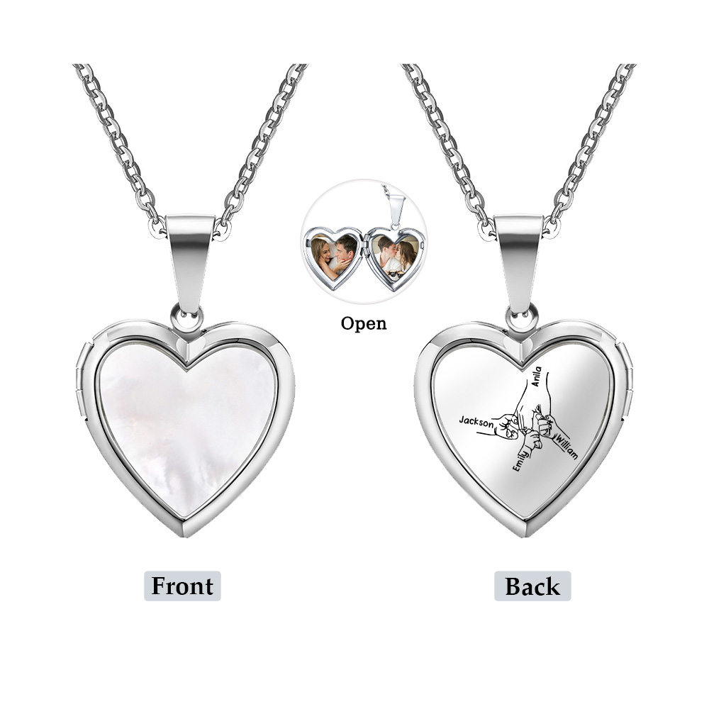 Personalized Family Heart Photo Locket Necklace for Women