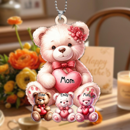Personalised Teddy Bear Keyring , Custom Name Pendant with 1-8 Names | Lorajewel