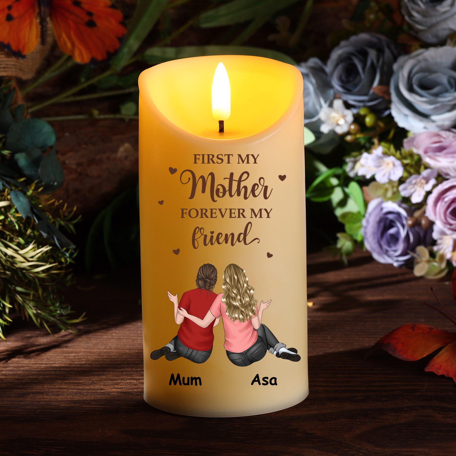 Personalized 2-4 Names Mom LED Candle, Custom First My Mother Forever My Friend Candle Gift For Mom | Lorajewel