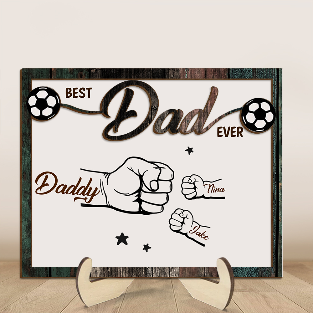 Personalized 'Best Dad Ever' Plaque – Fist Bump Design with Children's Names | Jessamade