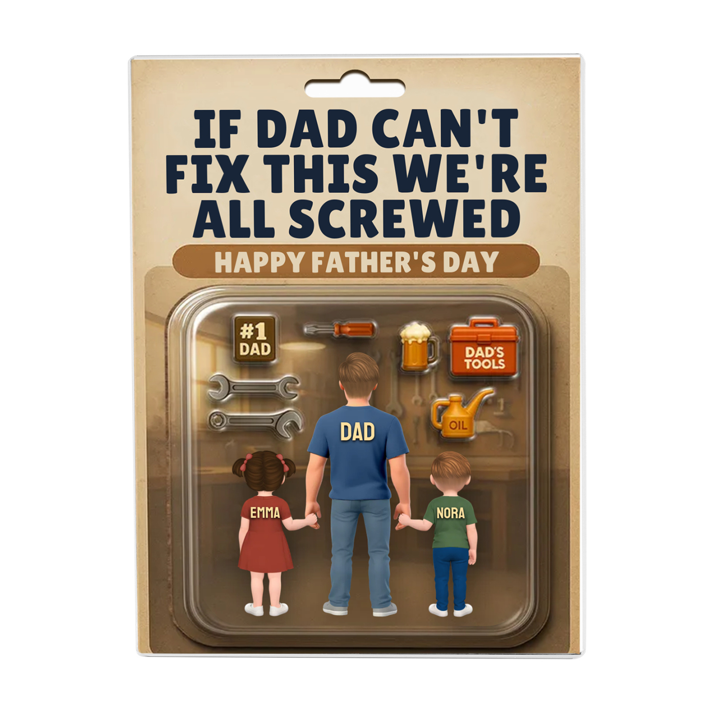 Personalized Father's Day Acrylic Plaque – "If Dad Can't Fix This We're All Screwed" – Custom Gift with Kids' Names | Lorajewel