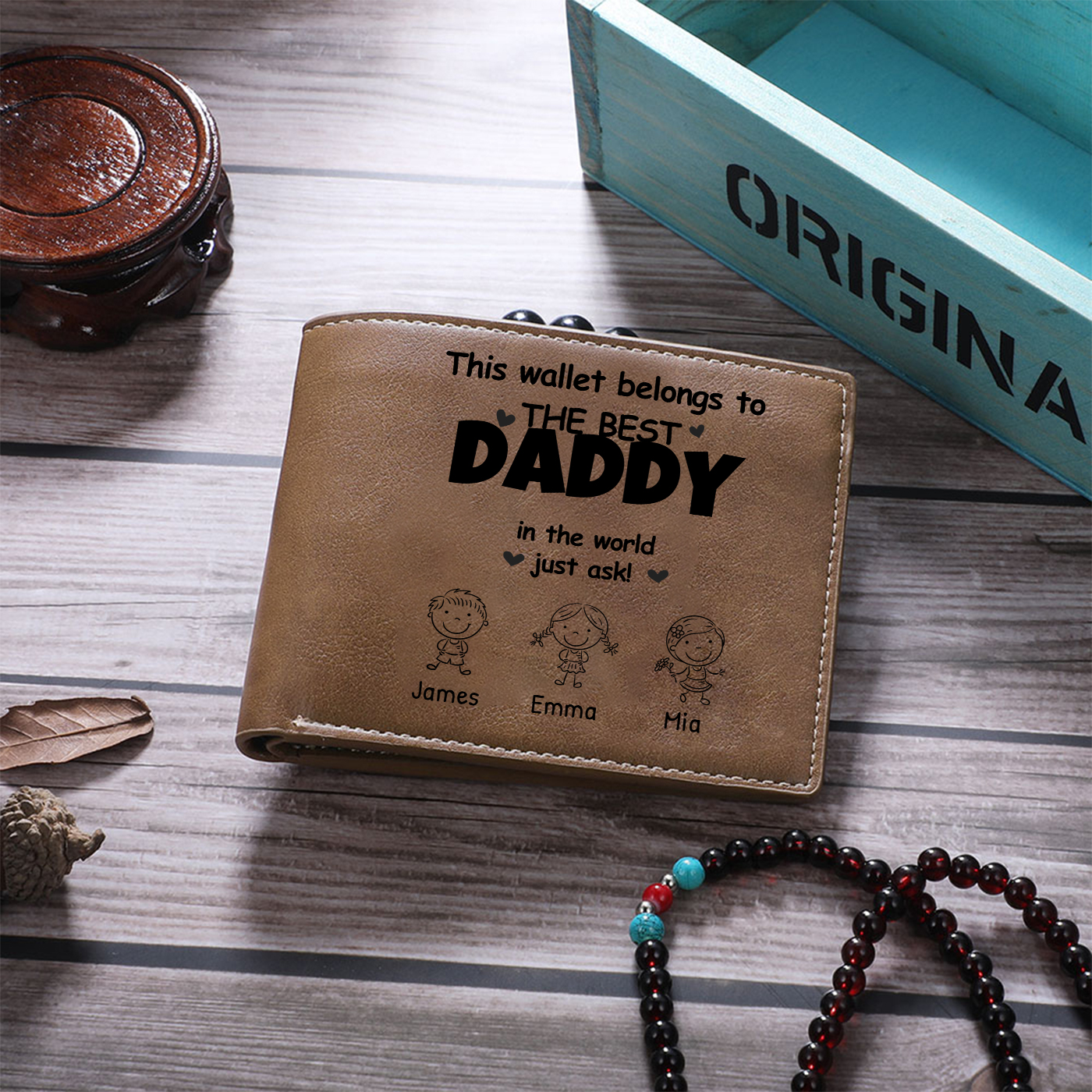 Perosnalized Best Daddy Wallet – With Children’s Names & Custom Message Gift for Dad | Lorajewel
