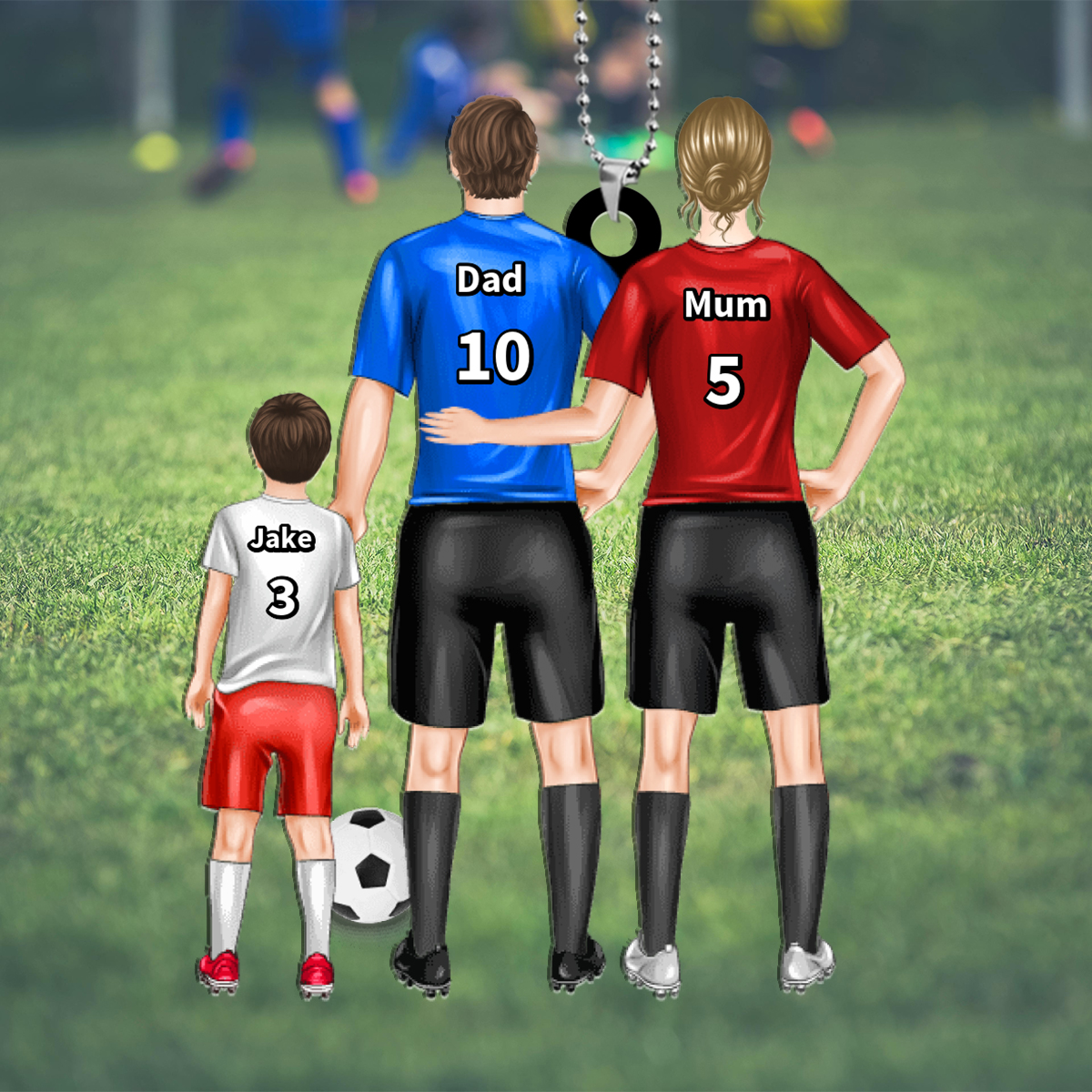 3 Names & Numbers Personalized Football Family Keyring - Father's Day Gift | Lorajewel