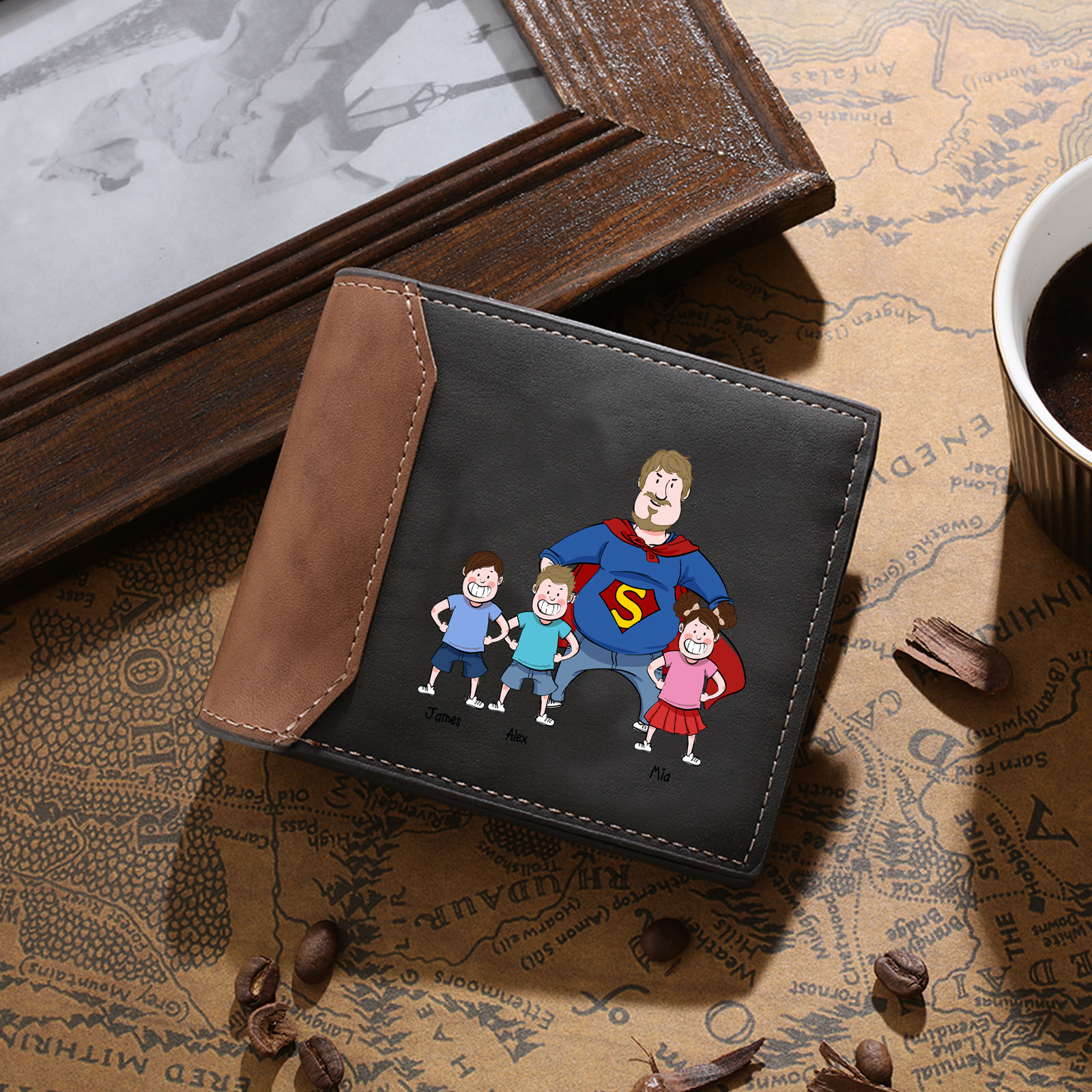 Personalized Dad Wallet with Cartoon Illustrations – Father's Day Gift for Dad | Lorajewel