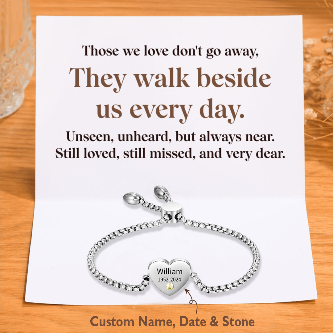 Personalized Memorial Bracelet Custom with Name Date Birthstone Card - They Walk Beside Us Every Day