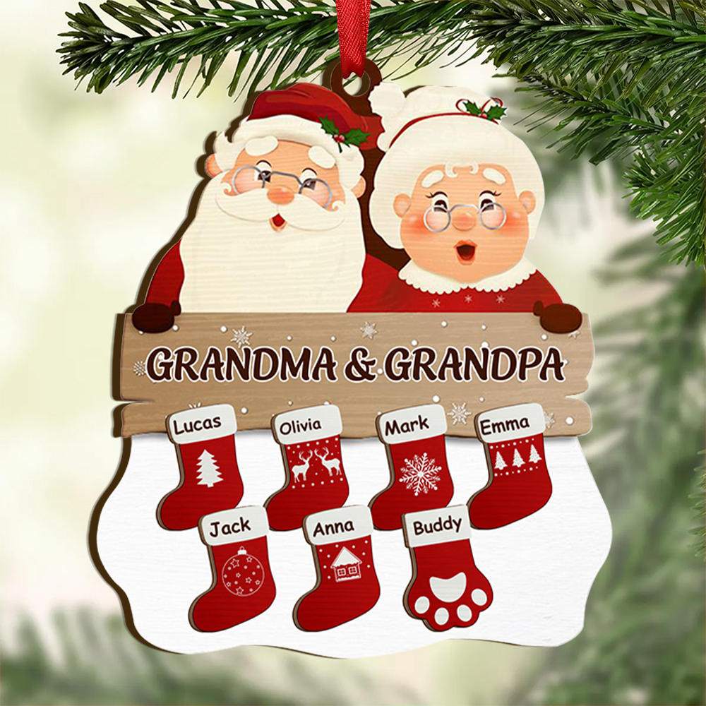 Personalized Family Ornament Custom 2-9 Names Wooden Christmas ORnament for Grandma Grandpa