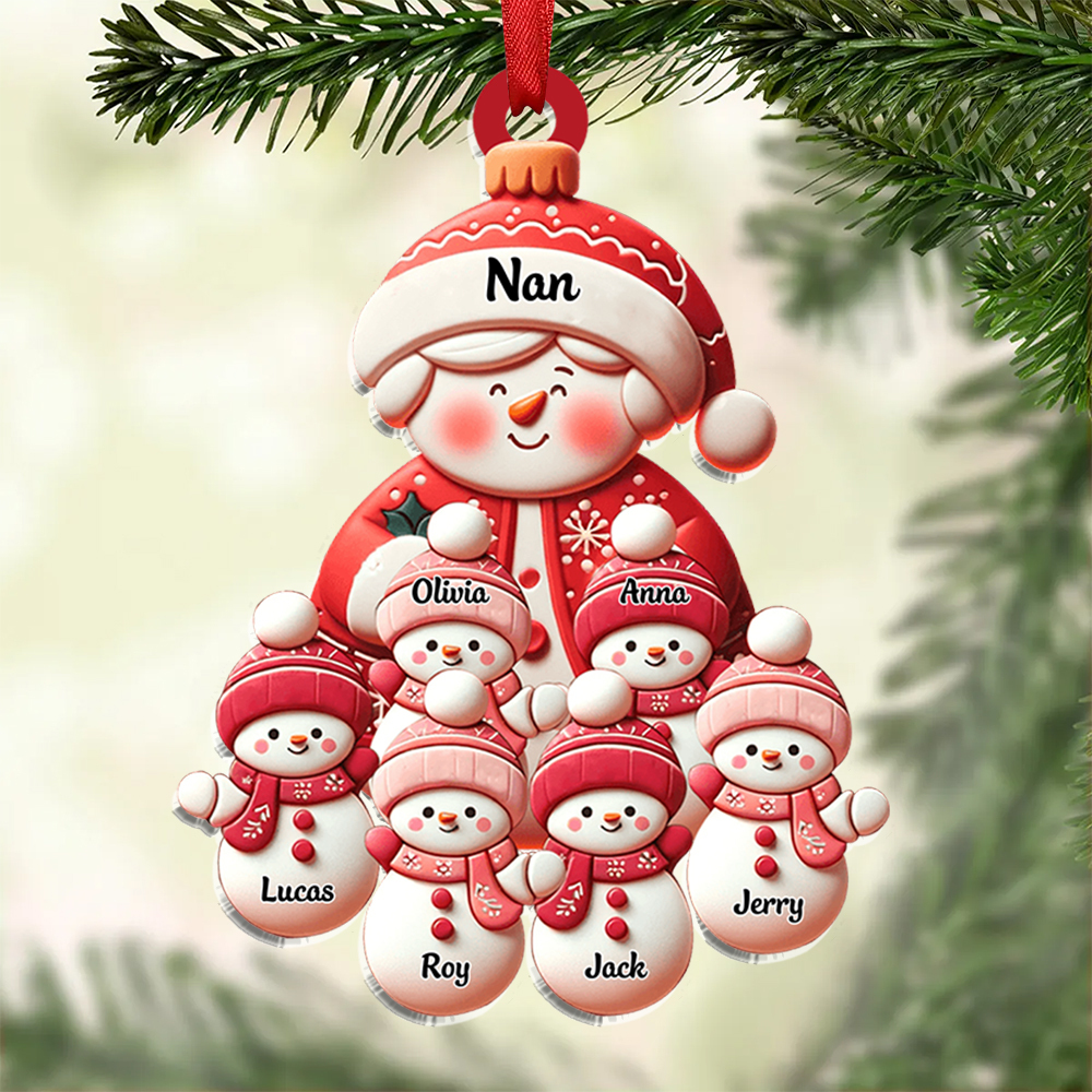 Personalised Snowman Hanging Ornament Custom 2-11 Names Acrylic Christmas Gift for Nan/Mum