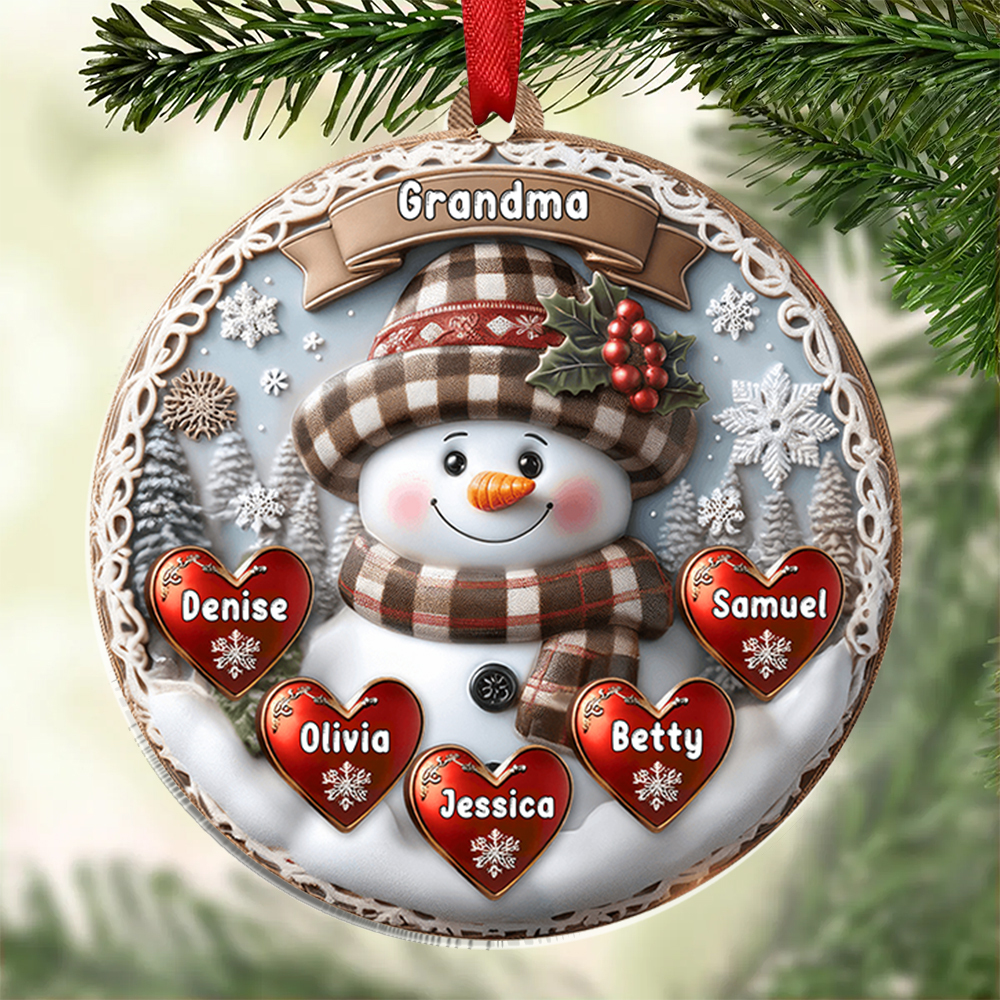 Personalised Snowman Hanging Ornament Custom 2-9 Names Acrylic Christmas Gift for Nan/Mum