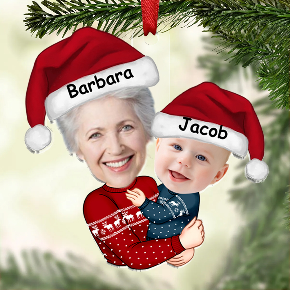 Personalised Acrylic Hanging Ornament Custom 2 Names & 2 Photos Christmas Gift for Family