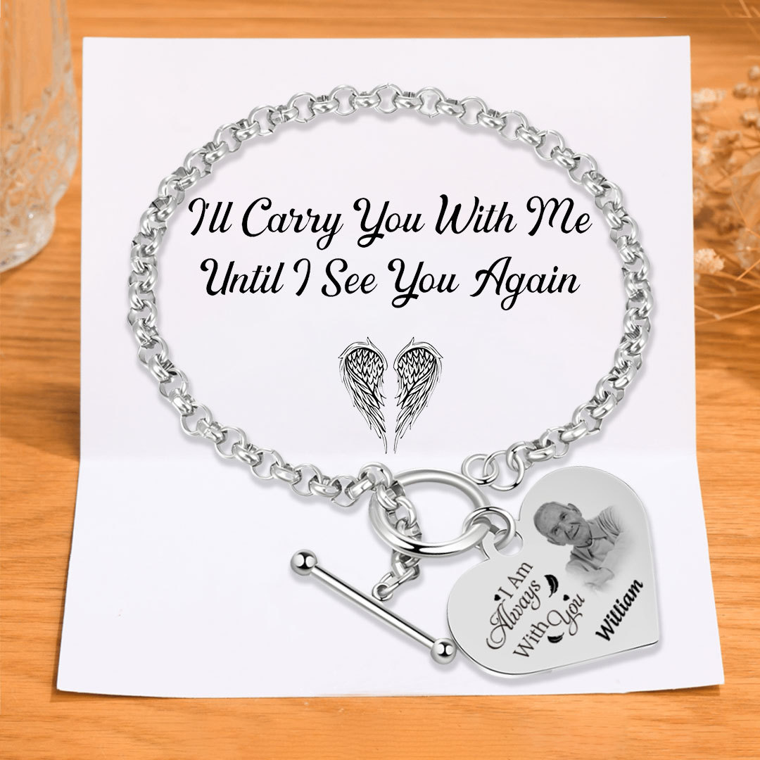 Personalized Memorial Bracelet with Custom Name and Photo I Am Always With You Gift Set for Family Members