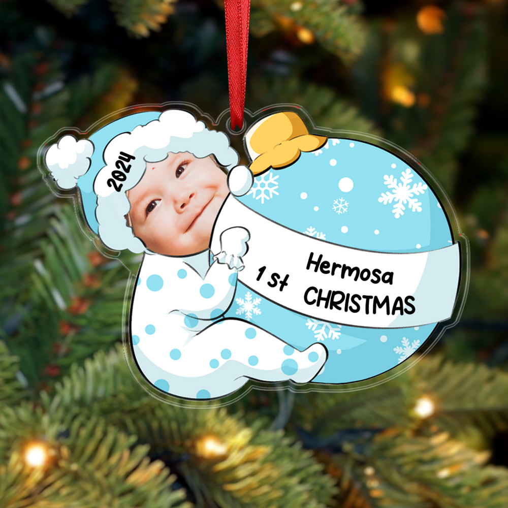 Personalized Baby’s 1st Christmas Hanging Ornament Custom Photo & Name & Year Acrylic Christmas Gift for Kids