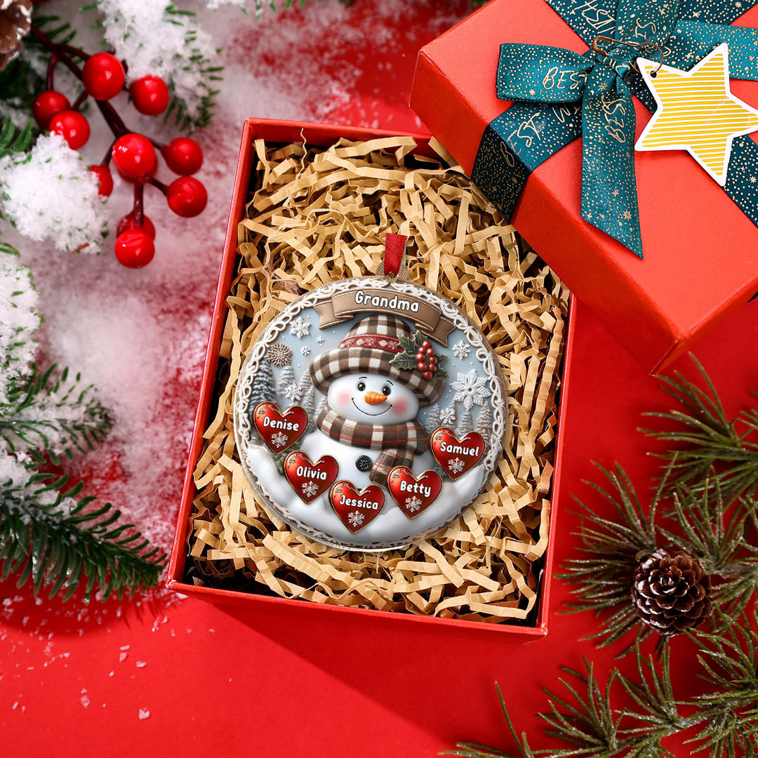 Personalized Snowman Hanging Ornament Custom 2-9 Names Acrylic Christmas Gift for Grandma/Mom