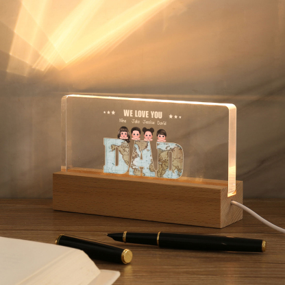 Personalized LED Acrylic Light Gift for Dad – “We Love You” Design with Children's Names & Characters | Lorajewel