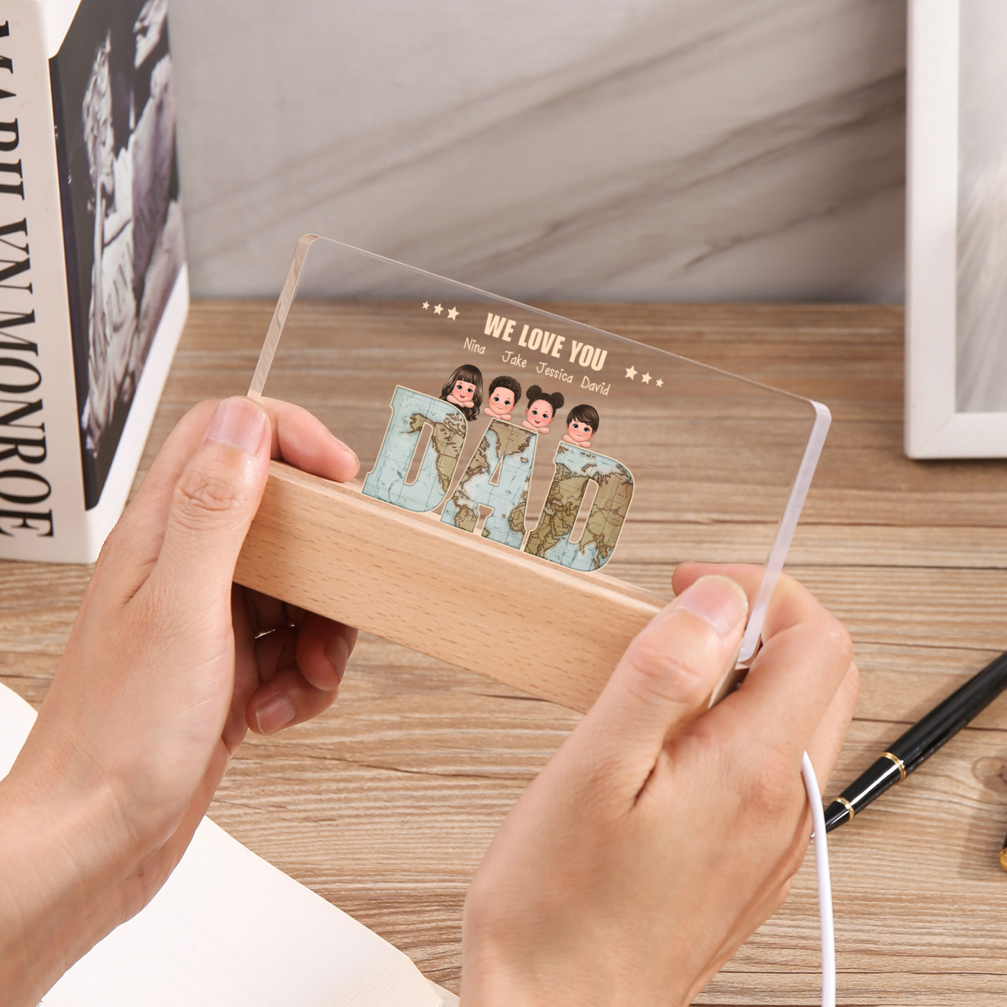 Personalized LED Acrylic Light Gift for Dad – “We Love You” Design with Children's Names & Characters | Lorajewel