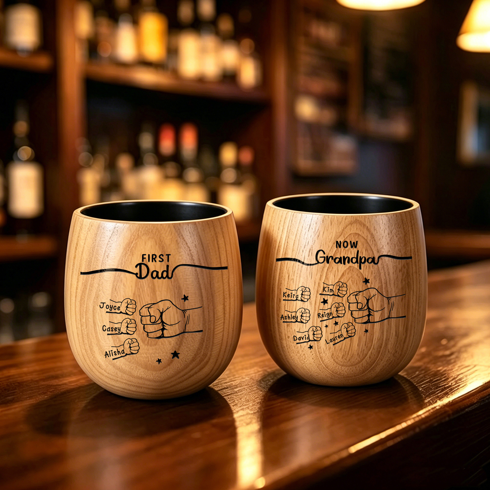 Personalized Fist Bump Wooden Whiskey Glass for Dad/Grandpa
