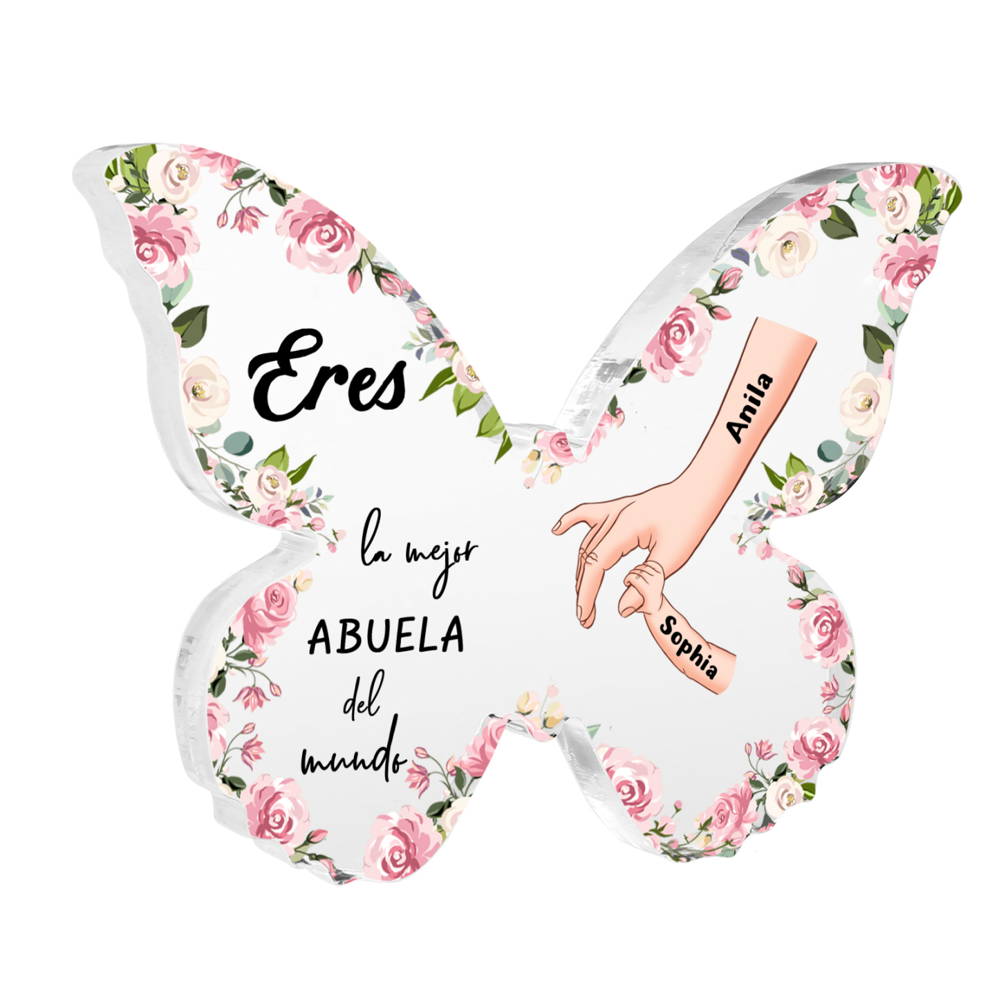 A mi abuela-Placa de acrílico mano con mano en forma de mariposa 2 nombres personalizados | Jessemade
