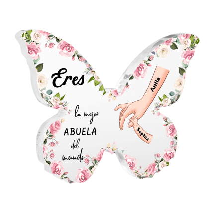 A mi abuela-Placa de acrílico mano con mano en forma de mariposa 2 nombres personalizados | Jessemade