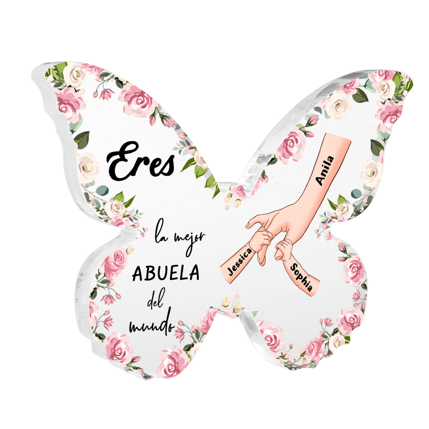 A mi abuela-Placa de acrílico mano con mano en forma de mariposa 3 nombres personalizados | Jessemade