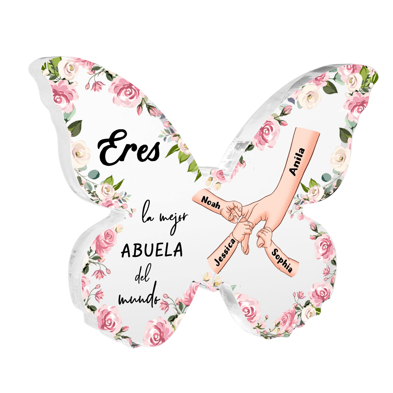 A mi abuela-Placa de acrílico mano con mano en forma de mariposa 4 nombres personalizados | Jessemade