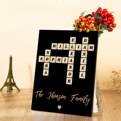 Custom Family Crossword Puzzle Wall Art Personalized Family Tree Poster Wood Letter Tiles Sign Housewarming Gifts