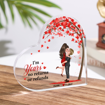 Personalized Heart Shaped Acrylic Plaque Couple Kissing Under the Love Tree Gift for Lover