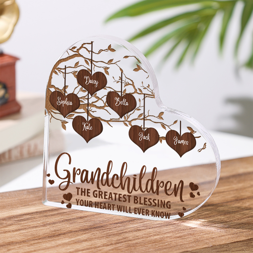 Personalized Text Acrylic Heart Keepsake Custom 1–8 Names Family Tree Ornaments Gift for Grandma/Grandpa