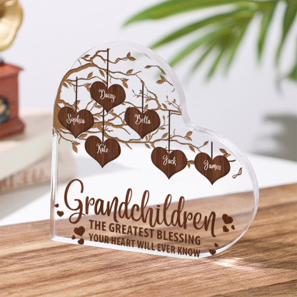 Personalized Text Acrylic Heart Keepsake Custom 1–8 Names Family Tree Ornaments Gift for Grandma/Grandpa