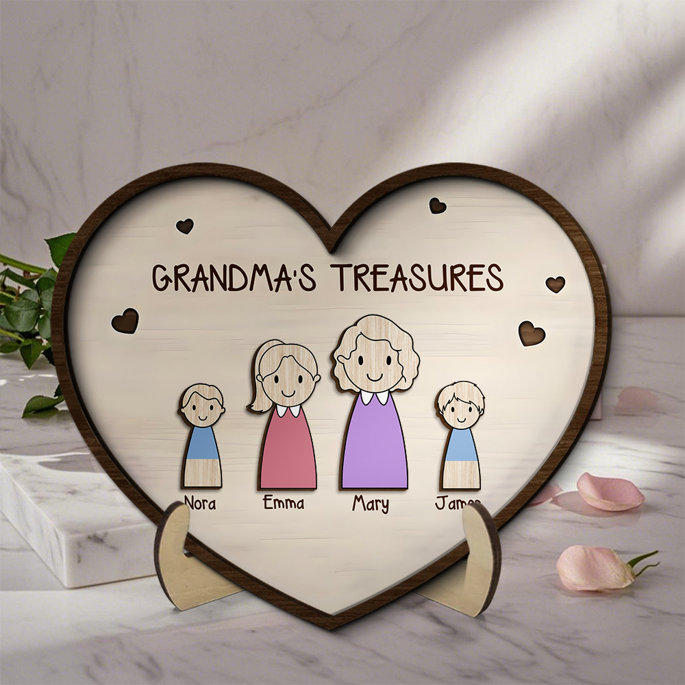 Custom Family Wooden Ornament – Personalized Heart Plaque for Mom, Grandma | Lorajewel
