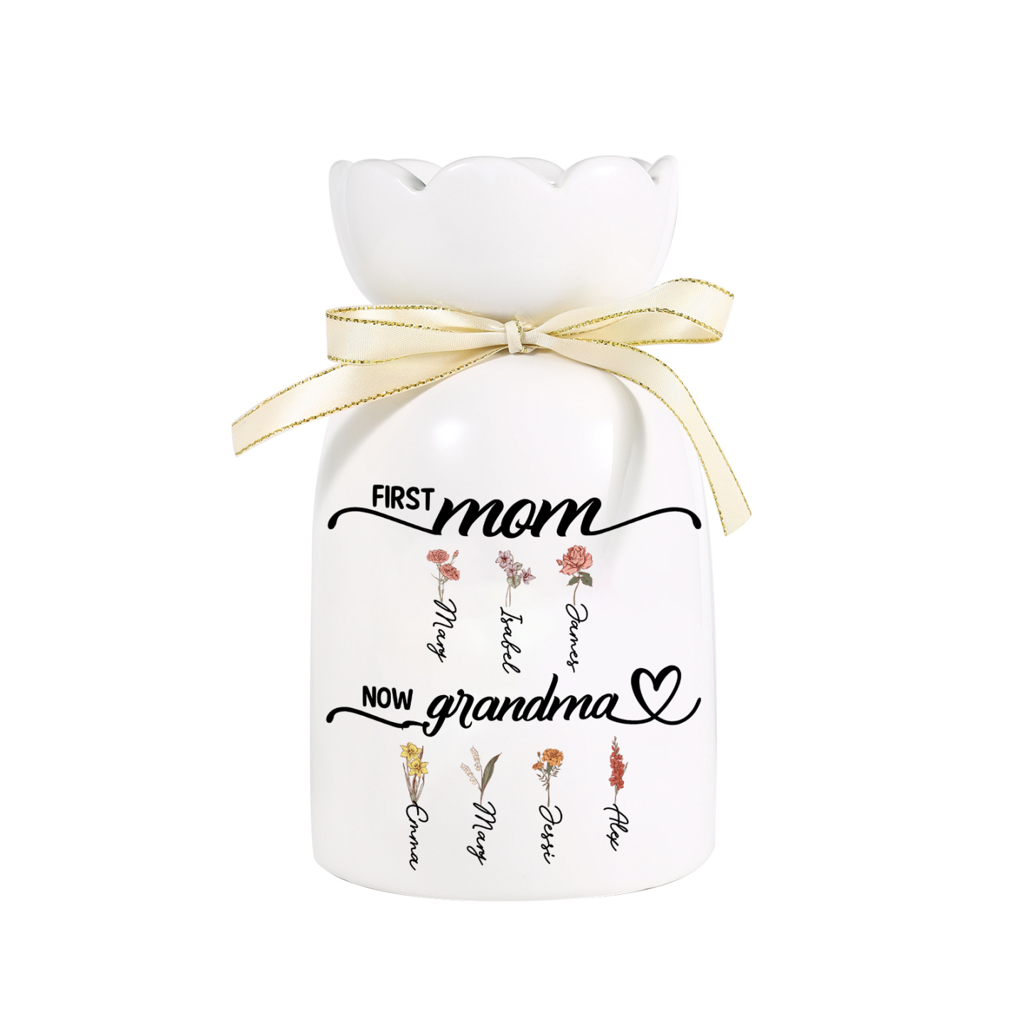 Personalised Ceramic Flower Vase – “First Mom, Now Grandma” Gift | Lorajewel
