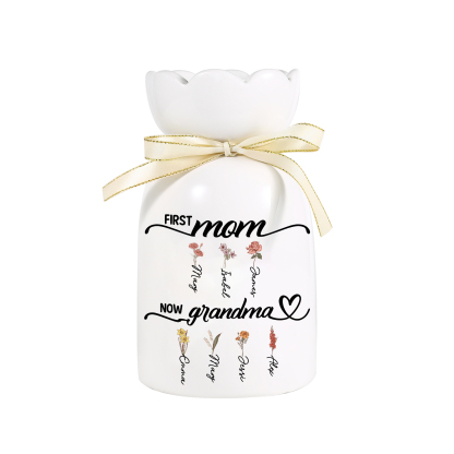 Personalised Ceramic Flower Vase – “First Mom, Now Grandma” Gift | Lorajewel