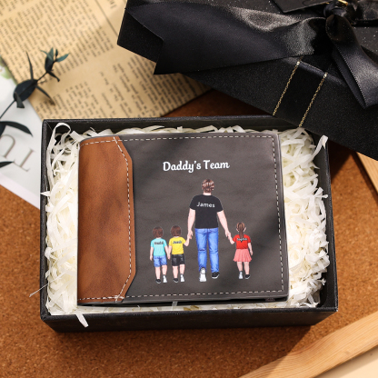 Custom Father & Child Wallet Handcrafted in the USA– Personalized “Daddy’s Team” with Names Leather Wallet | Lorajewel