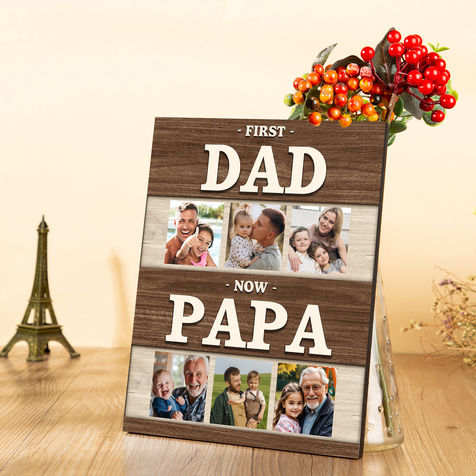 Personalized Photo Plaque – First Dad, Now Granddad Plaque with 6 Photos | Lorajewel