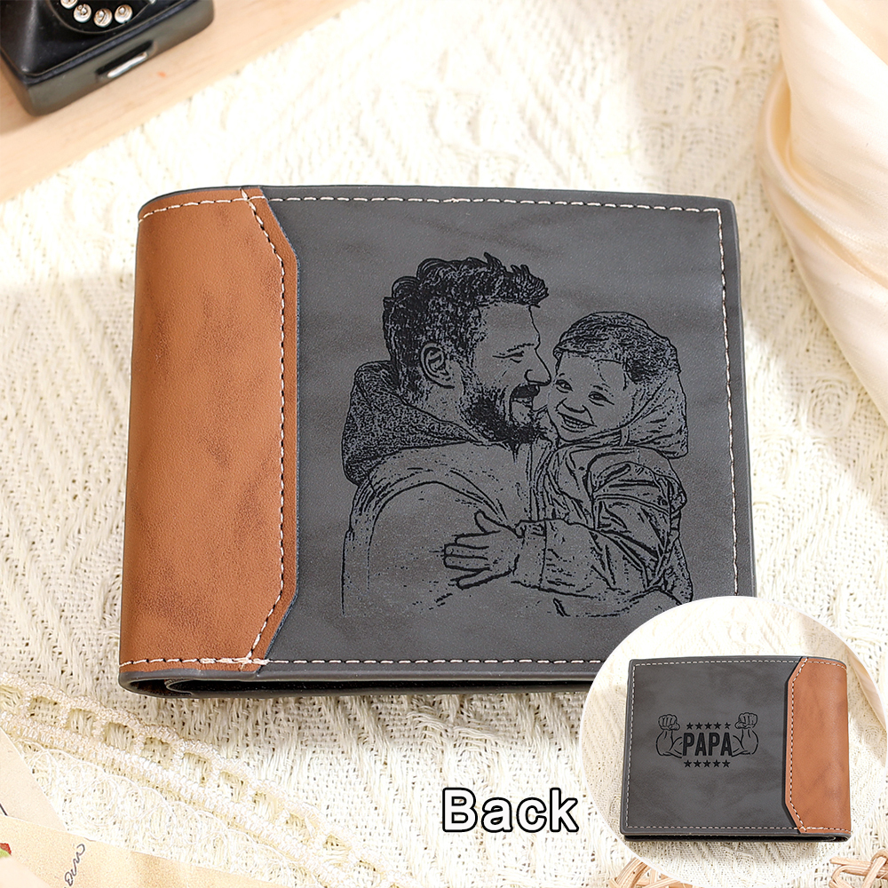 Personalized Photo Wallet for Dad – Custom Engraved Muscle Leather Wallet for Men | Lorajewel