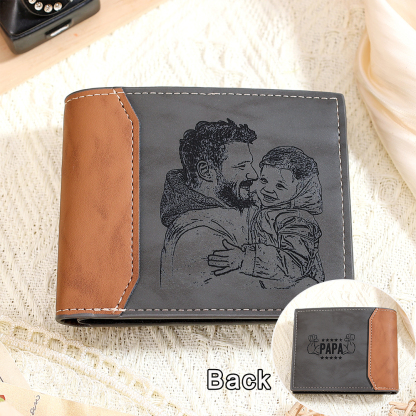 Personalized Photo Wallet for Dad – Custom Engraved Muscle Leather Wallet for Men | Lorajewel